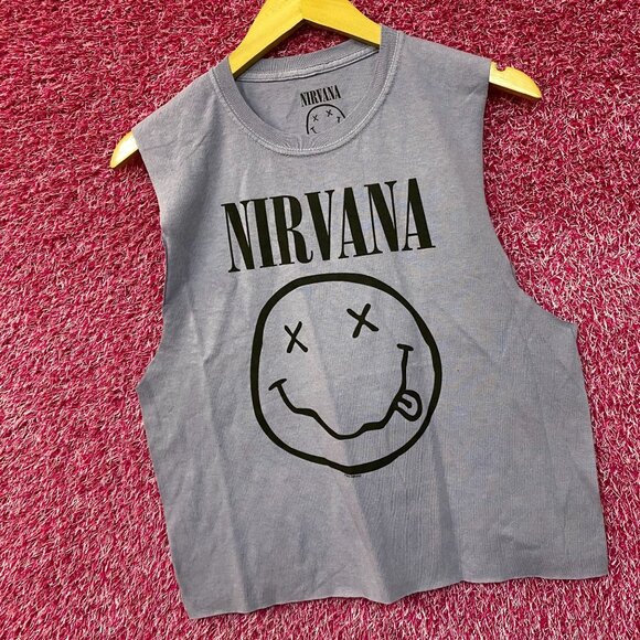 Nirvana Smiley Face Sleeveless Grunge Croptop Medium - Picture 3 of 4
